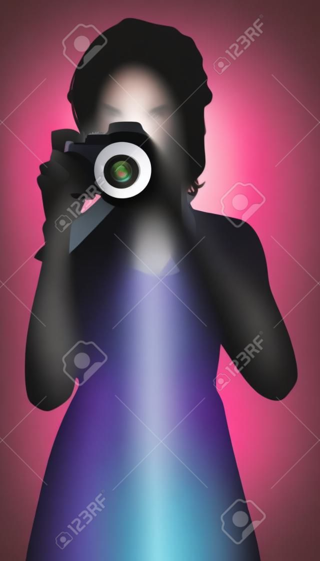Girl photographer taking a picture, vector