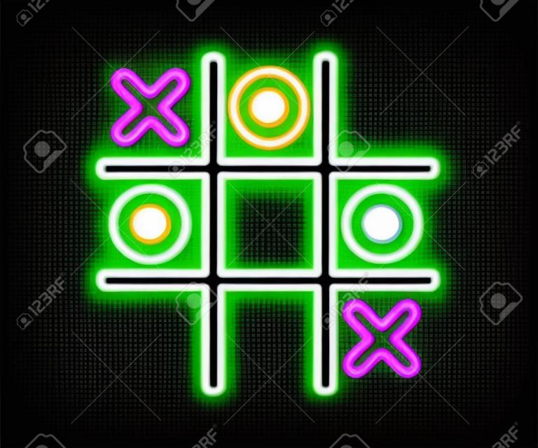 Glowing neon line Tic tac toe game icon isolated on black background. Vector