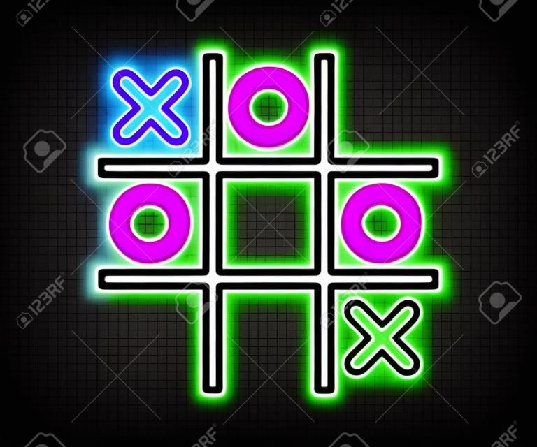 Glowing neon line Tic tac toe game icon isolated on black background. Vector