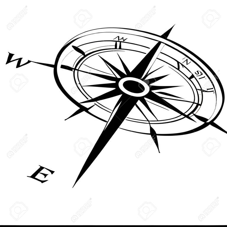 Compas sur fond blanc. illustration vectorielle créative du compas magnétique rose des vents isolé sur fond transoarent. conception d'art pour les voyages mondiaux, le tourisme, l'exploration. élément graphique conceptuel
