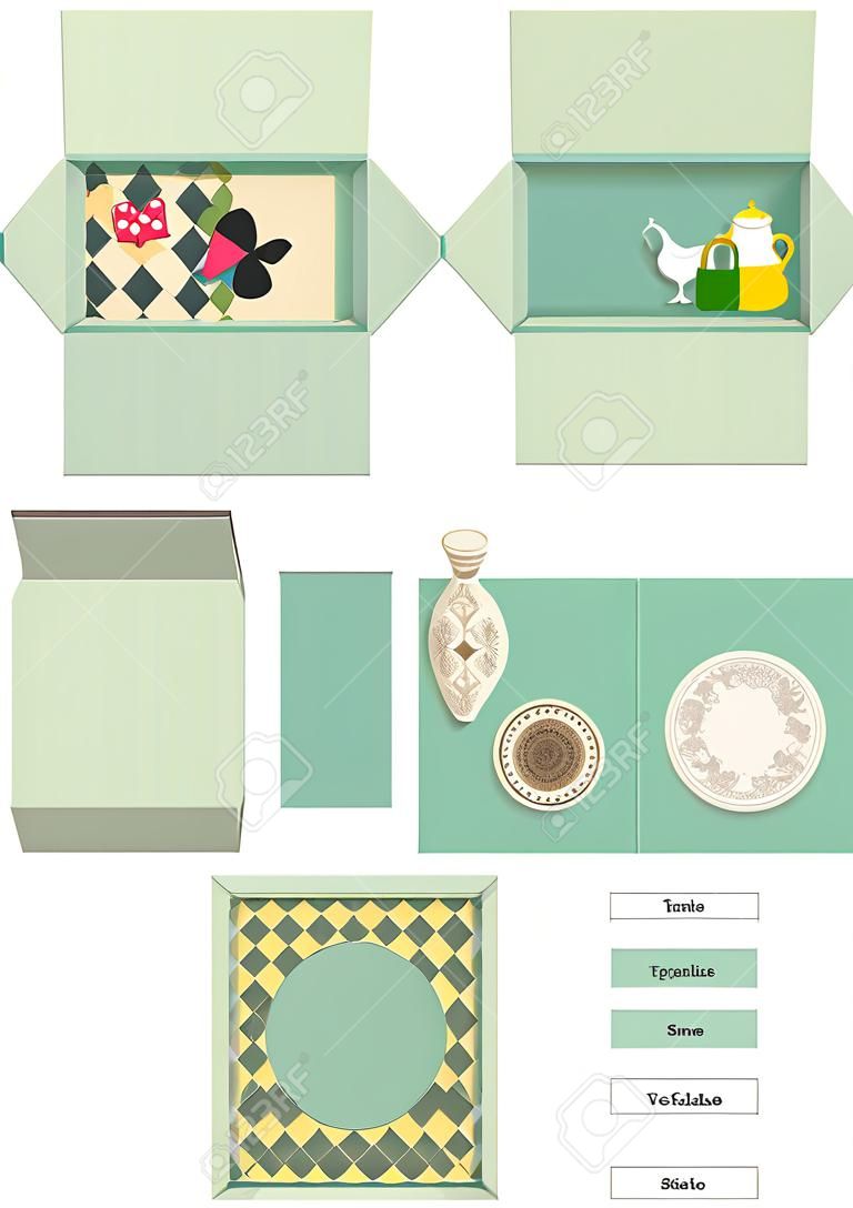 Box template. Gift package. Alice in Wonderland. Vector illustration.