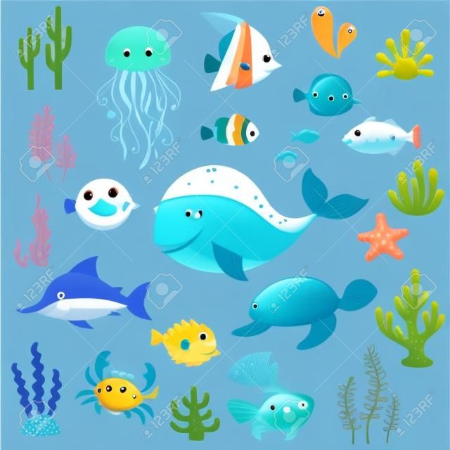 一套可爱的卡通水下元素为您的海洋设计