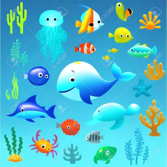 一套可爱的卡通水下元素为您的海洋设计