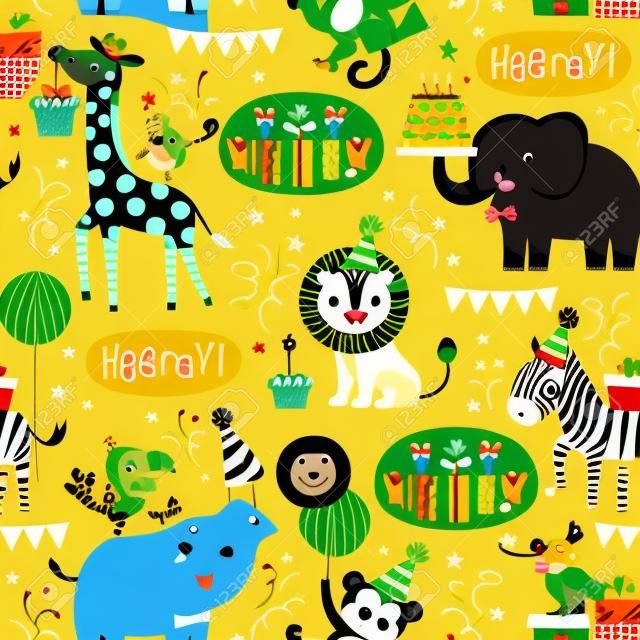 귀여운 정글 동물들과 함께 원활한 생일 패턴