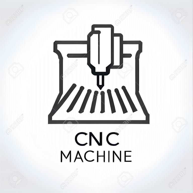 Ikona linii maszyny CNC. Komputerowe urządzenie sterowane numerycznie, znak konturu. Sprzęt budowlany do fabryki, zakładu. Graficzny piktogram konturowy. Ilustracja wektorowa serii cięcia laserowego