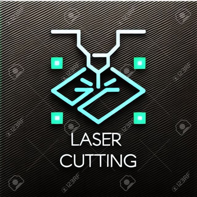 Laser cutting machine line icon. Special modern equipment for corving, engraving and other similar work on surface hard materials. Graphic web pictograph. Technology contour sign. Vector illustration