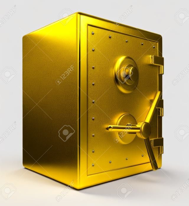 Oro cassetta di sicurezza 3D Bank volta isolato su sfondo bianco
