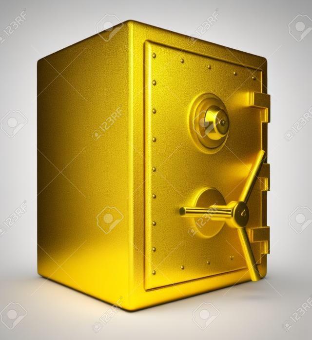 Oro cassetta di sicurezza 3D Bank volta isolato su sfondo bianco