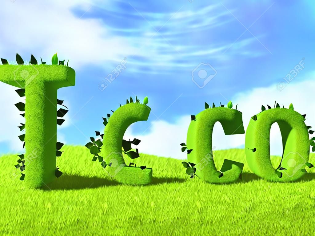 ECO texte sur terrain en herbe. Ecology concept 3D
