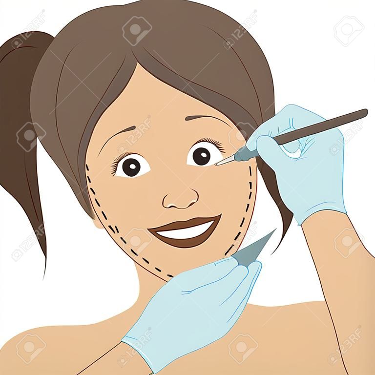 résultats de chirurgien de dessin sur le visage de la femme . chirurgie plastique notion