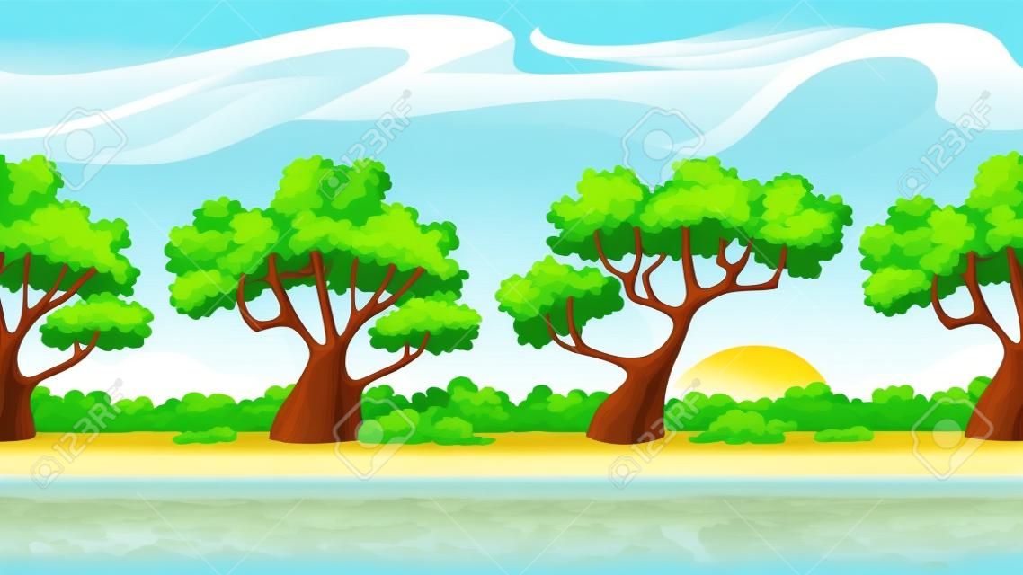 Nahtlose Natur Cartoon-Hintergrund, Vektor-Illustration mit separaten Ebenen