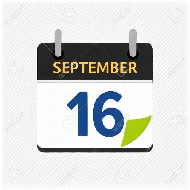 16. September Vector flach täglich Kalendersymbol. Datum und Uhrzeit, Tag, Monat. Urlaub.