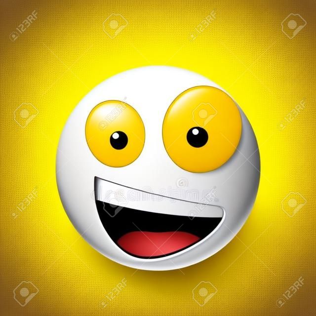 Smiley, uśmiech, szczęśliwy emotikon. Żółta twarz z emocjami. Wyraz twarzy. 3d emoji realistyczne. Zabawna postać z kreskówki. Ikona sieci. Ilustracji wektorowych.