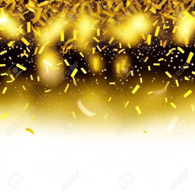 Świąteczne złote konfetti. Spadające błyszczące konfetti mieni się złotym kolorem.