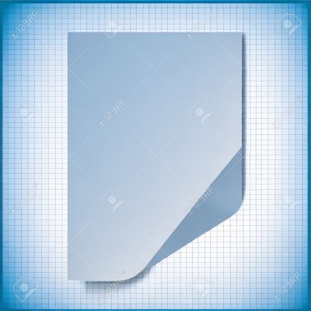 Folha de papel em branco realista com sombra no formato A4 em fundo transparente. Caderno ou página de livro com canto ondulado. Ilustração vetorial
