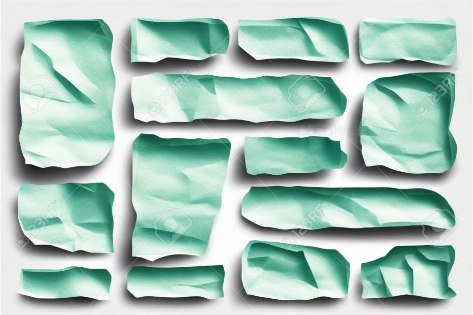 Tiras de papel rasgadas. Trozos de papel arrugados realistas con bordes rasgados. Fragmentos de hojas de cuaderno. ilustración vectorial