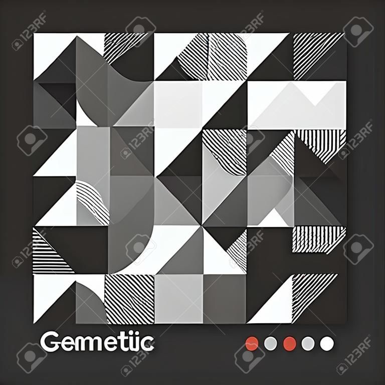 Geometric trendy pattern, Bauhaus style. Modern background with simple elements. Retro texture with basic geometric shapes. Print design, minimalist poster cover. Vector illustration