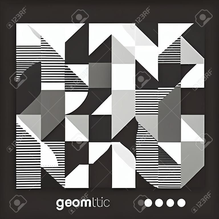 Geometric trendy pattern, Bauhaus style. Modern background with simple elements. Retro texture with basic geometric shapes. Print design, minimalist poster cover. Vector illustration