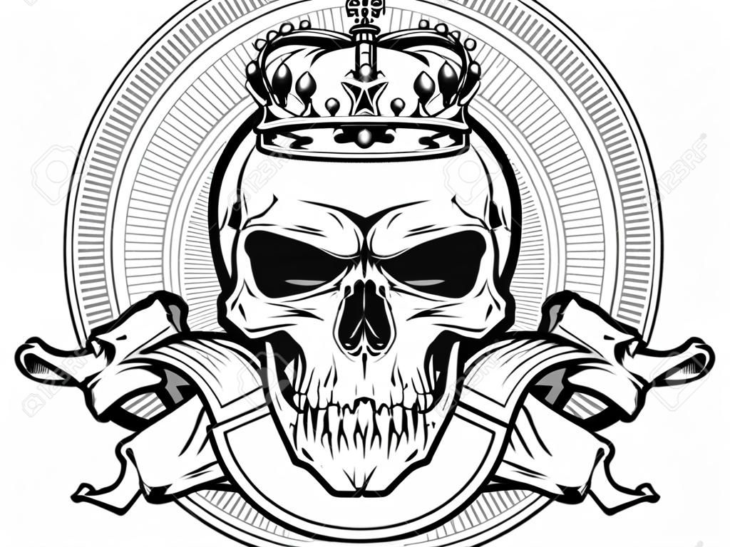 crâne avec la couronne et le ruban