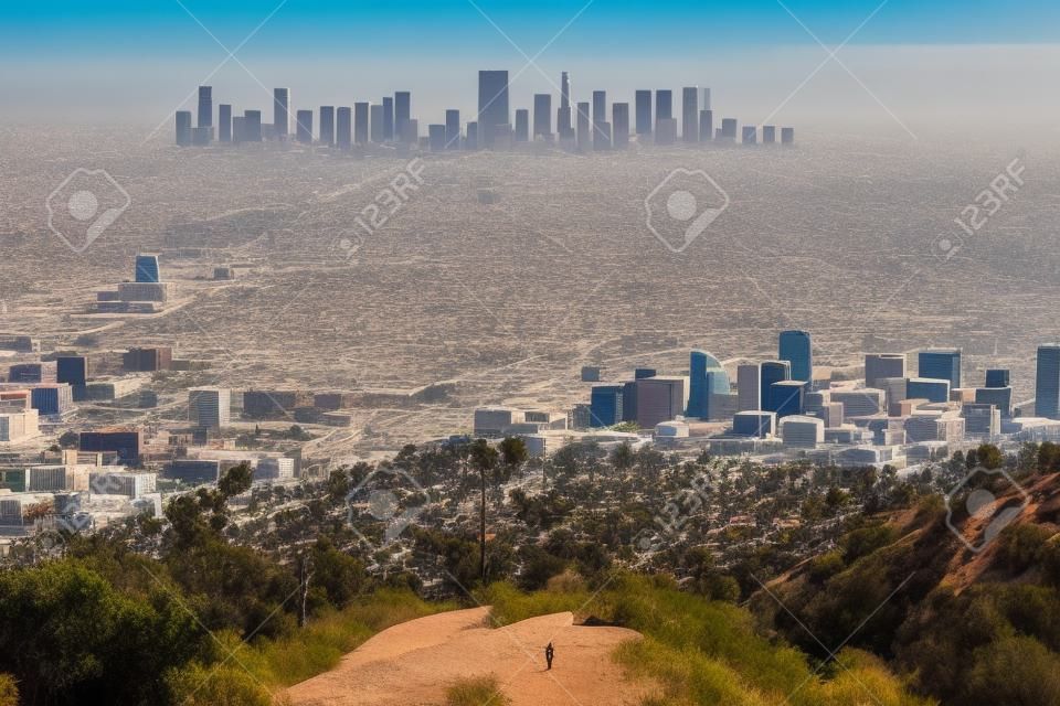 Elevated view of Los Angeles from hiking trail to the top of Griffith Observatory, Los Angeles, California