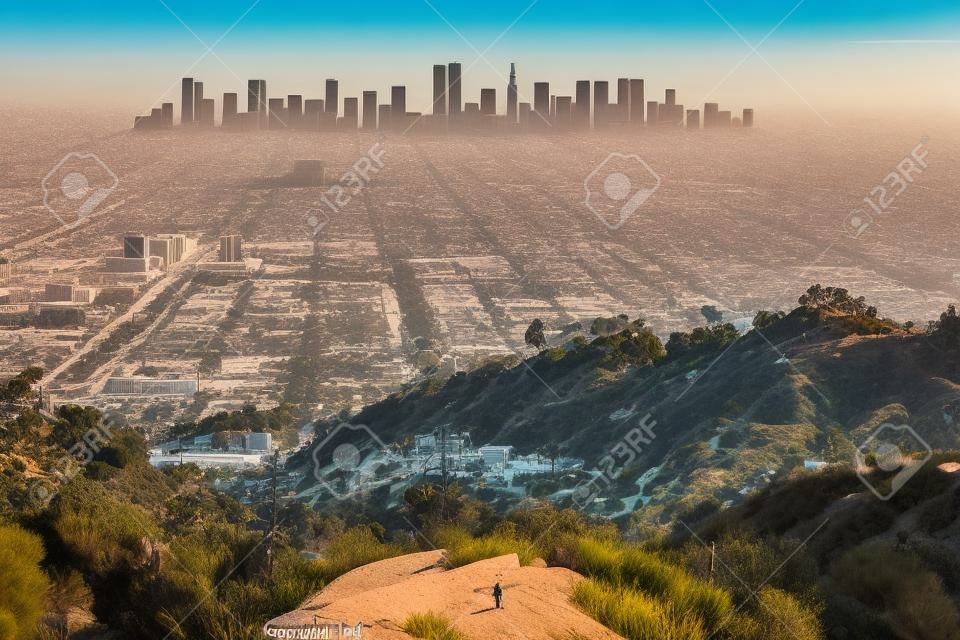 Elevated view of Los Angeles from hiking trail to the top of Griffith Observatory, Los Angeles, California
