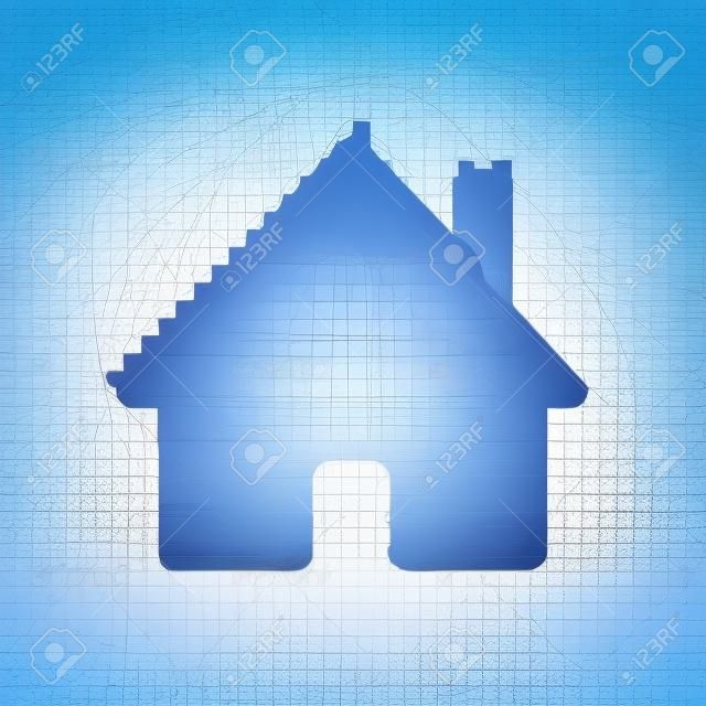 A house icon. White icon with shadow on transparent background