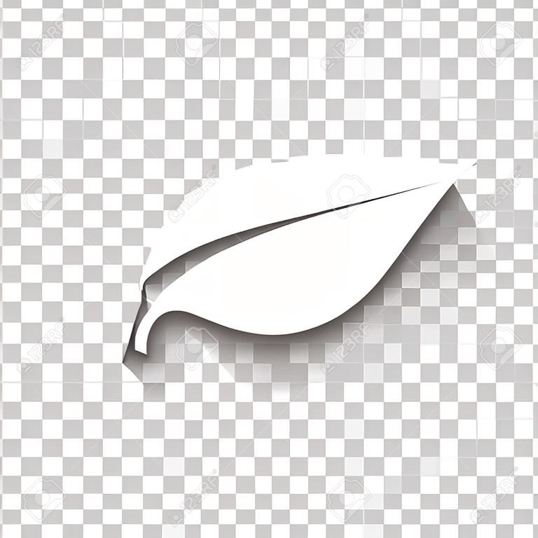 leaf icon. White icon with shadow on transparent background
