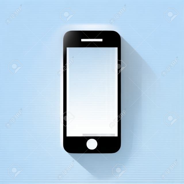 mobile phone icon. White icon with shadow on transparent background