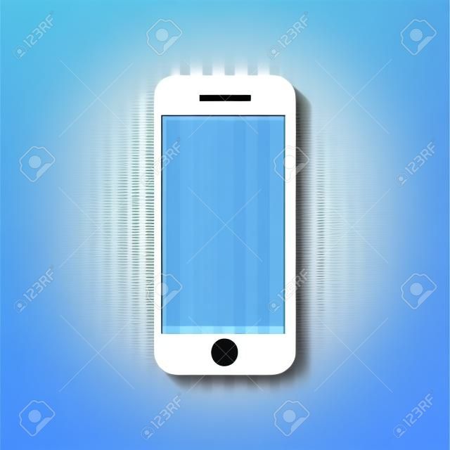 mobile phone icon. White icon with shadow on transparent background