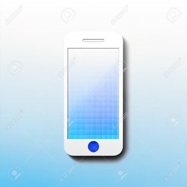 Handy-Symbol. Weiße Ikone mit Schatten auf transparentem Hintergrund