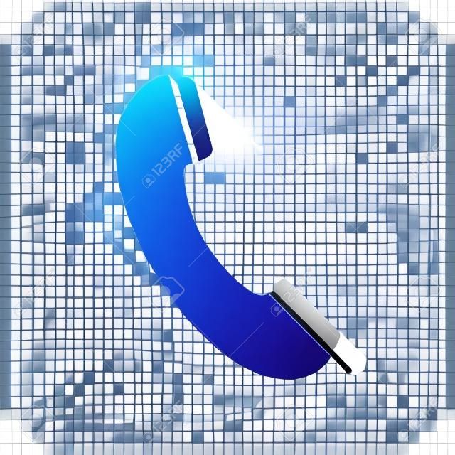 Telephone receiver icon. White icon with shadow on transparent background