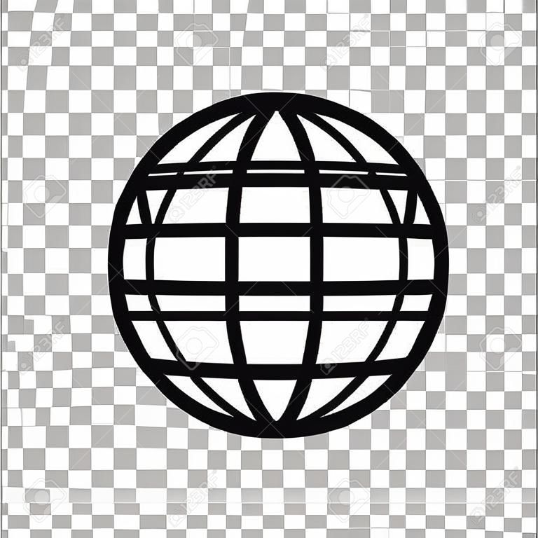 Einfaches Globus-Symbol. Linearer, dünner Umriss. Auf transparentem Hintergrund.