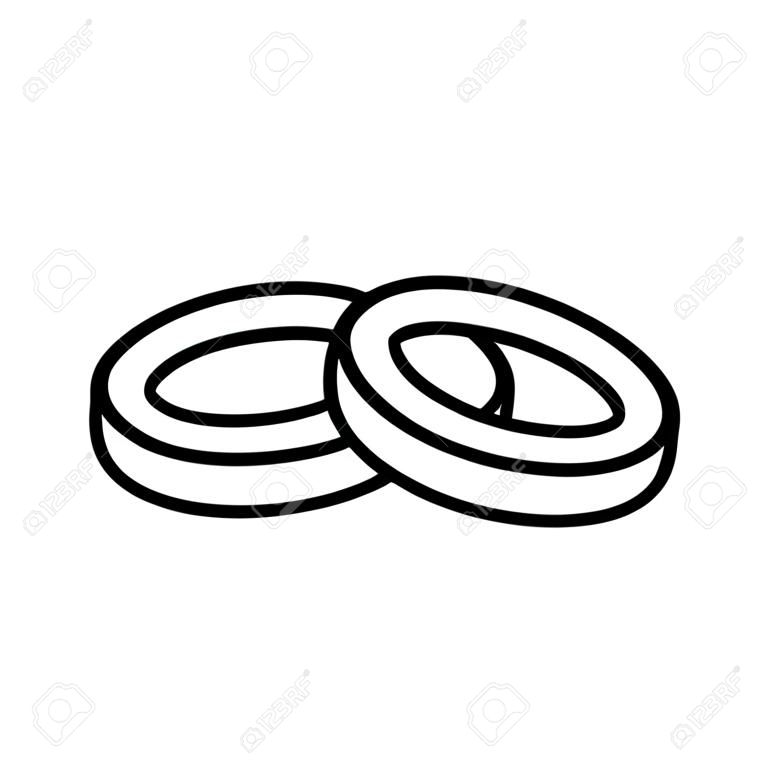 Wedding rings, pair crossed and linked circles, linear outline icon. Black icon on white background