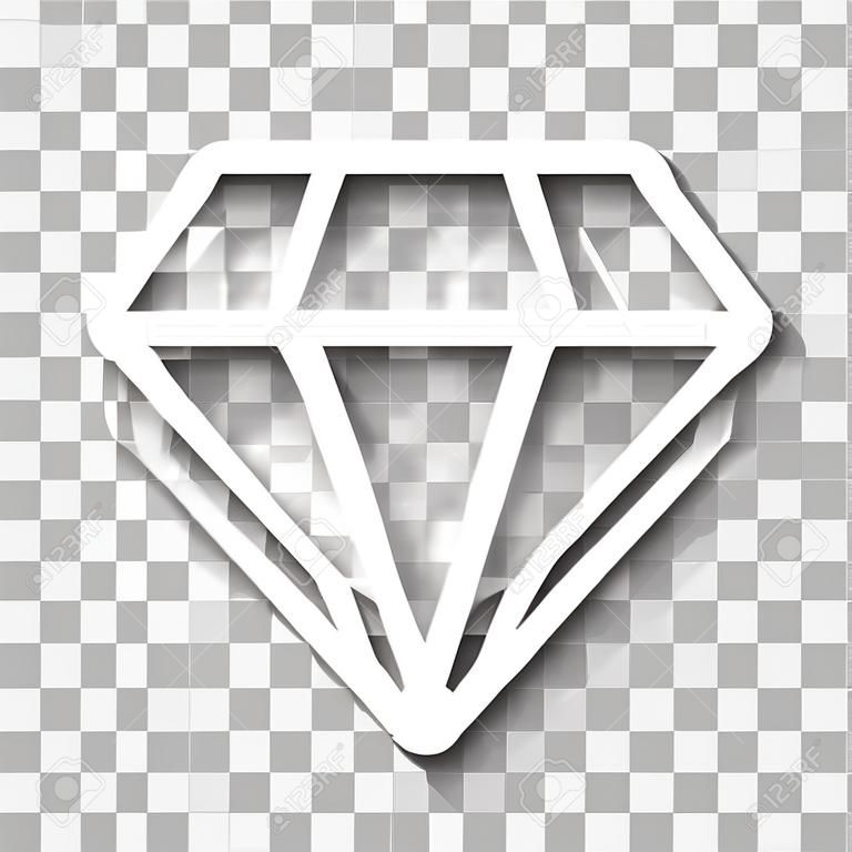 Diamond or brilliant, outline design. White icon with shadow on transparent background