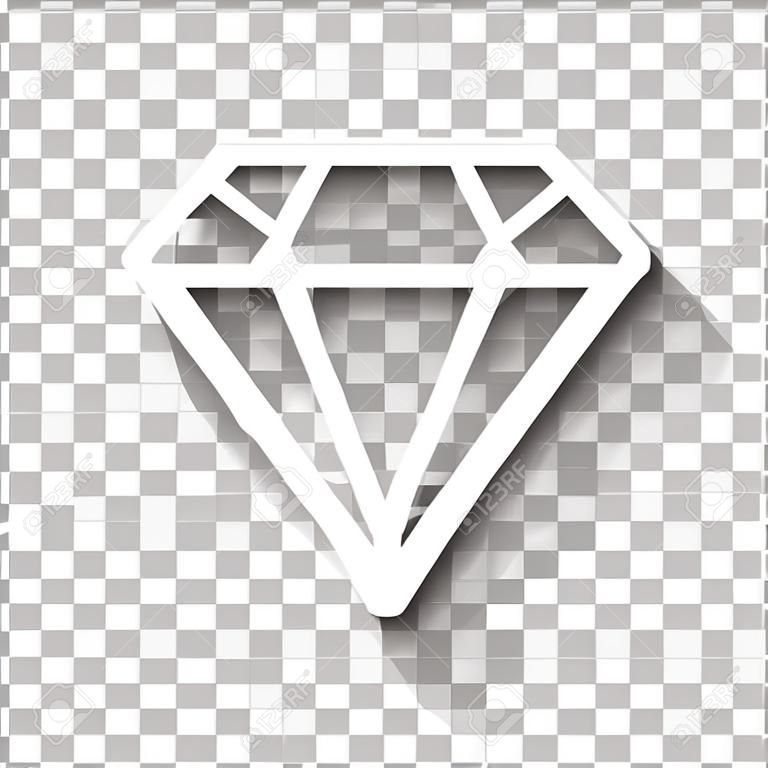 Diamond or brilliant, outline design. White icon with shadow on transparent background