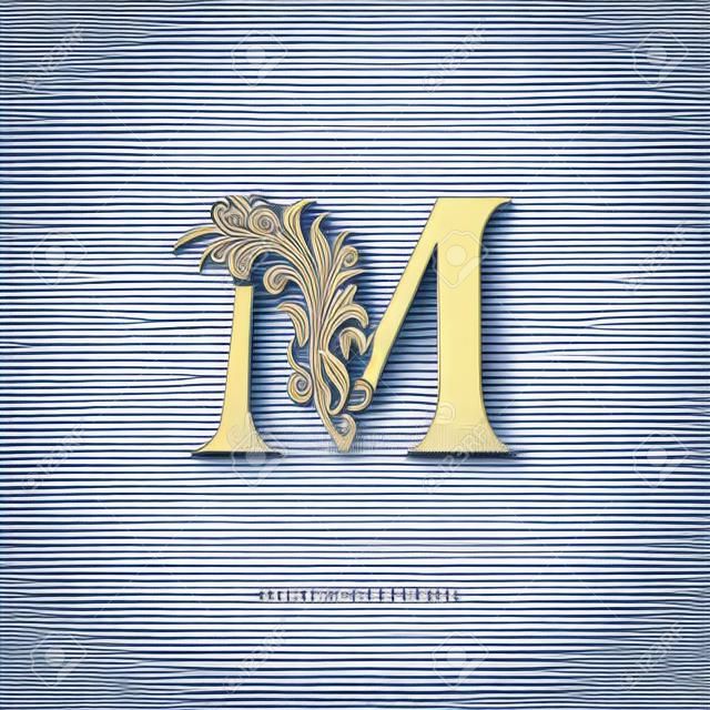 Elegant letter M. Graceful royal style. Calligraphic beautiful logo. Vintage drawn emblem for book design, brand name, business card, Restaurant, Boutique, Hotel. Vector illustration