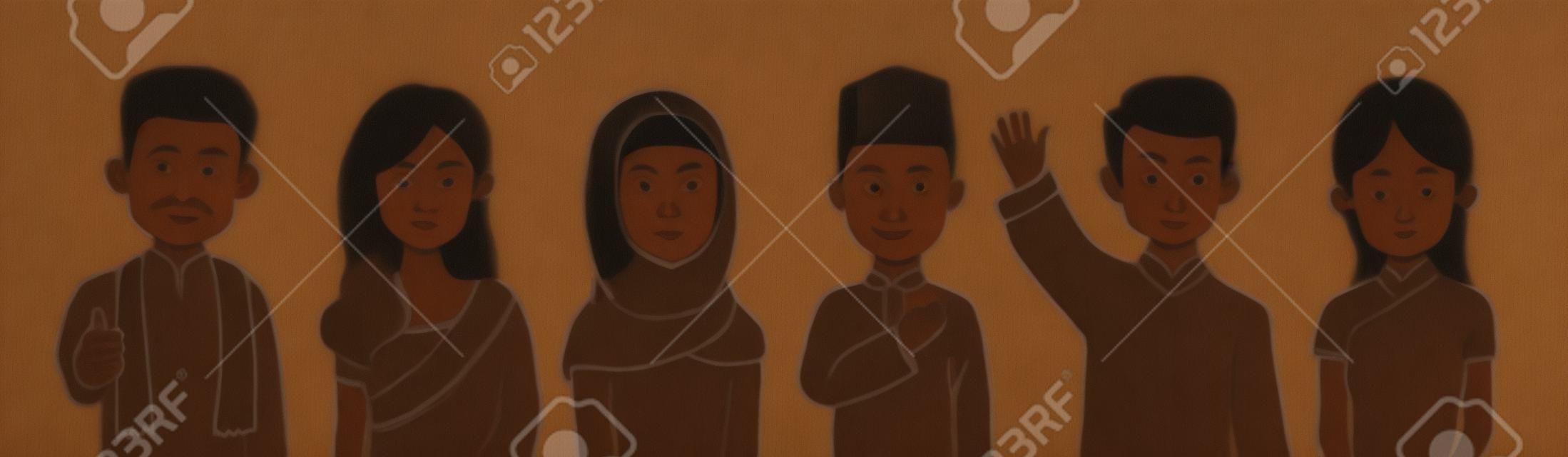 マレーシアの混血の男性と女性の肖像画