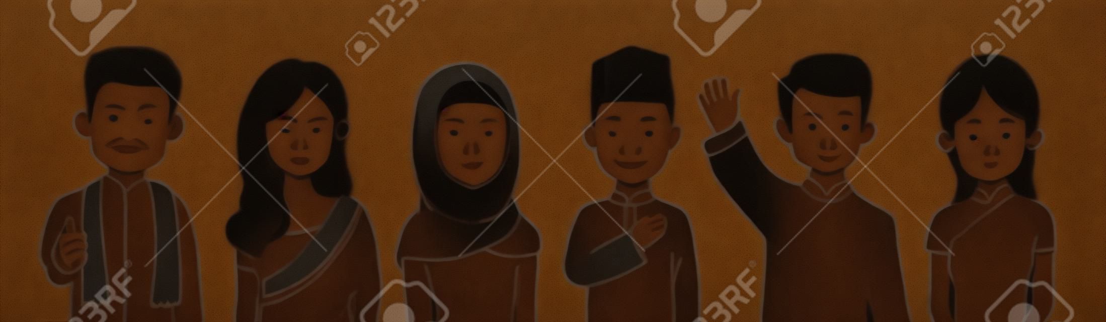 マレーシアの混血の男性と女性の肖像画