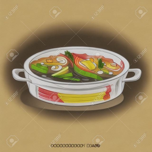 food object sukiyaki shabu hand drawing