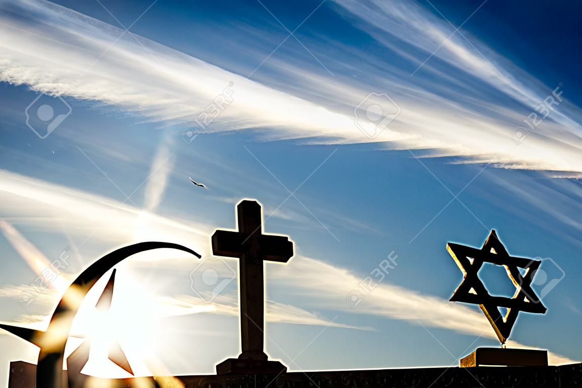 los tres símbolos del judaísmo, cristianismo e islam - foto
