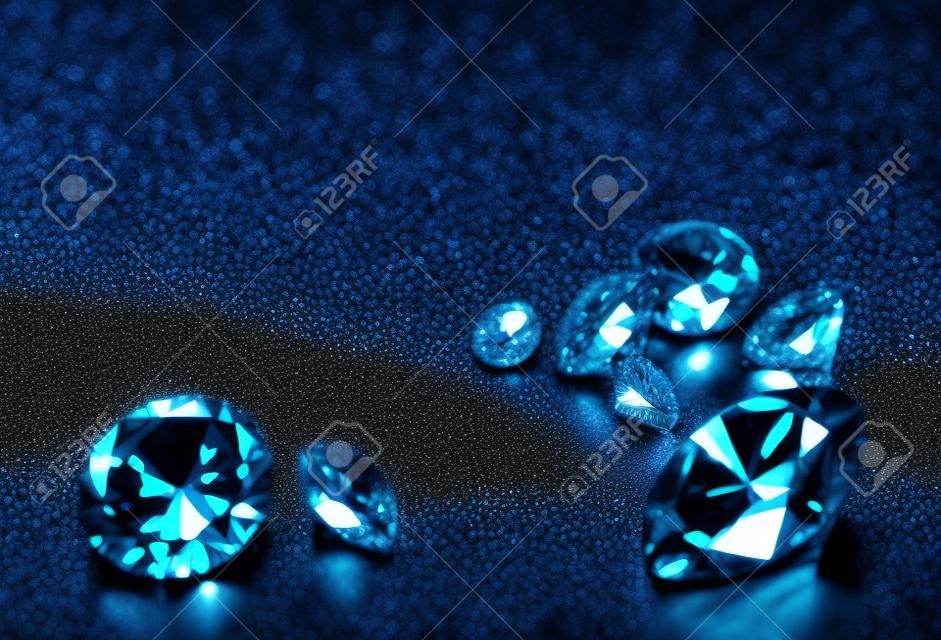 Diamanten auf schwarzem Hintergrund, Blau und Gelb Kleine Diamanten