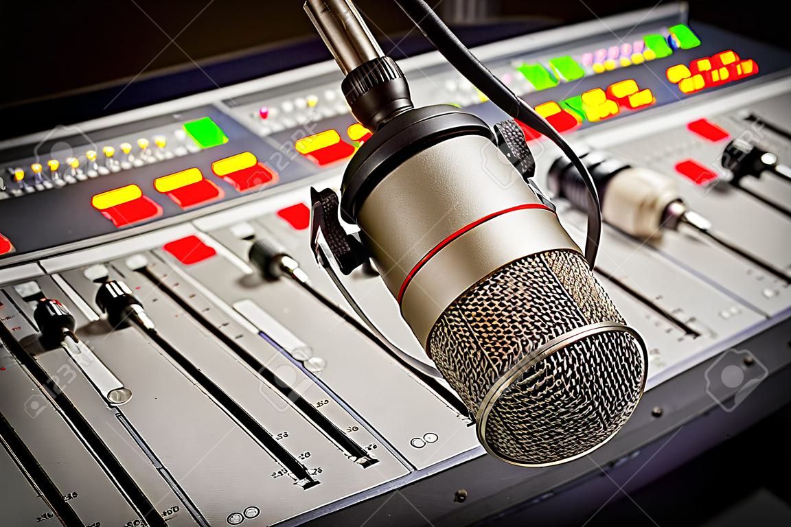 audio console and microphone in radio studio