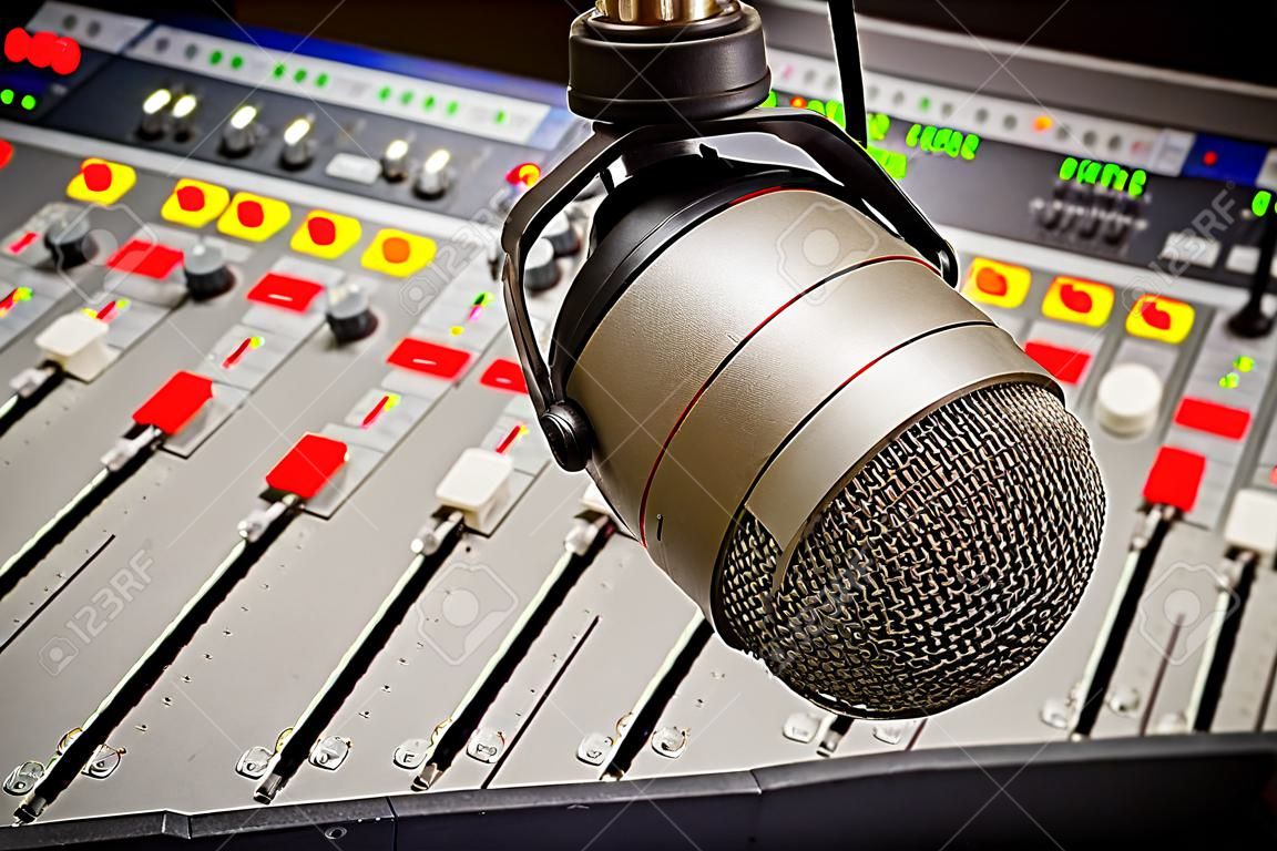 audio console and microphone in radio studio