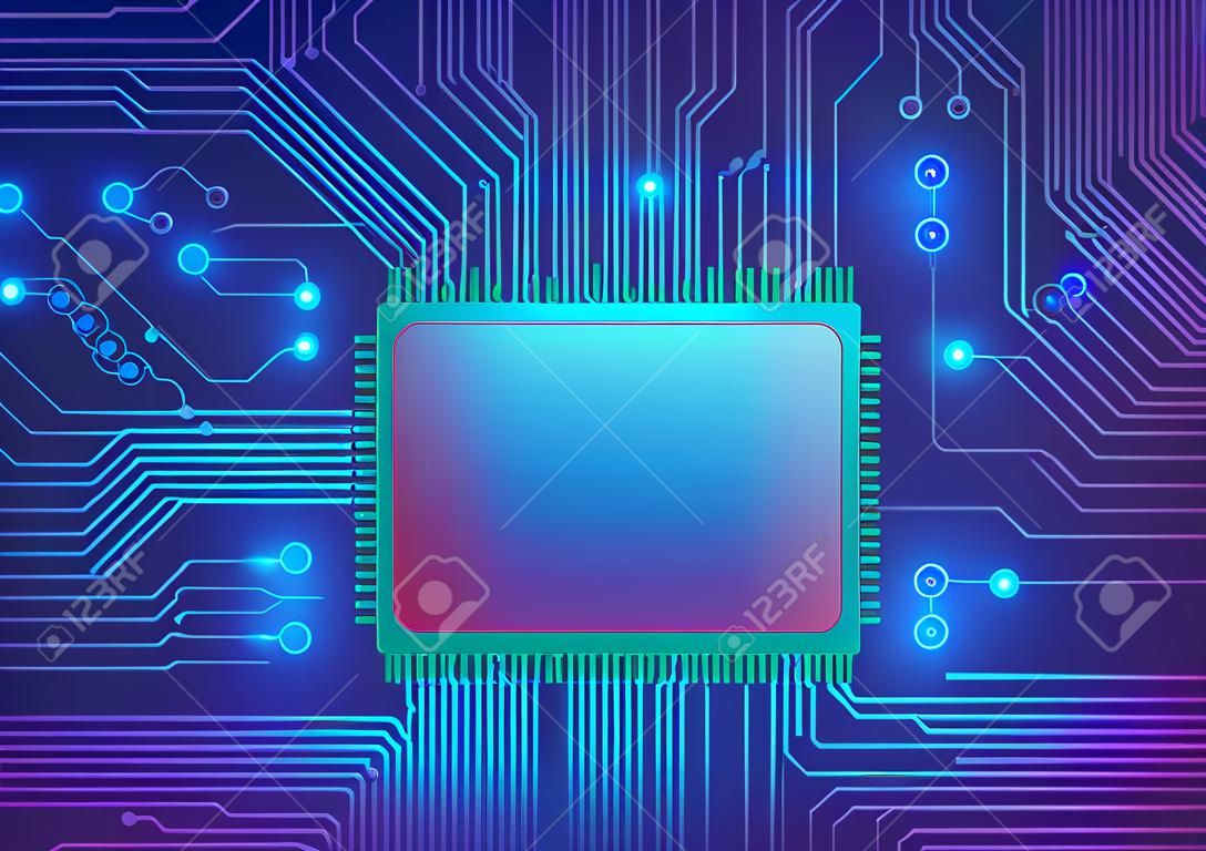 Fondo de tecnología de placa de circuito con sistema de conexión de datos digitales de alta tecnología y diseño electrónico de computadora
