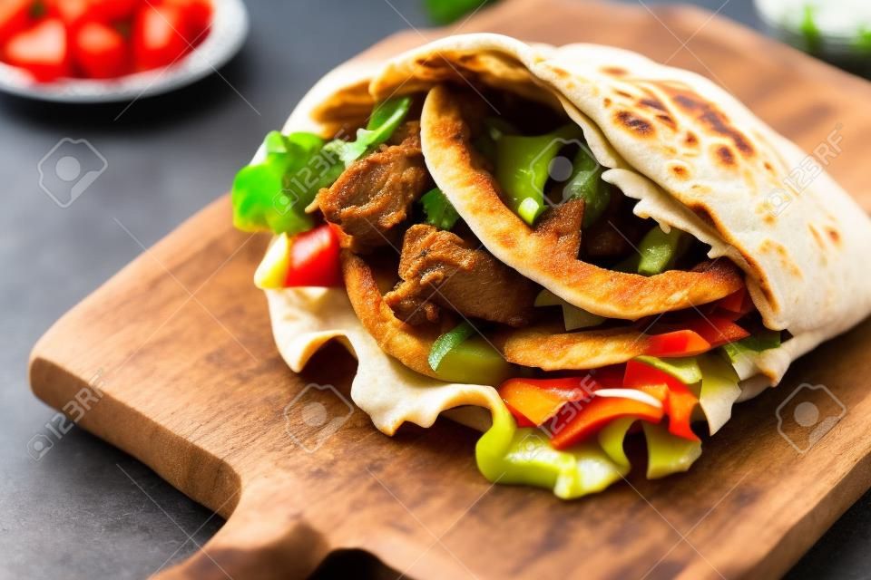 kebab Doner - frit viande de poulet avec des légumes dans du pain pita