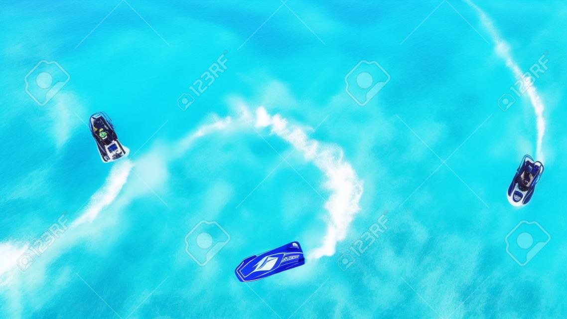 Aerial view of Jet Ski, Tropical Ocean Maldives island summer vacation