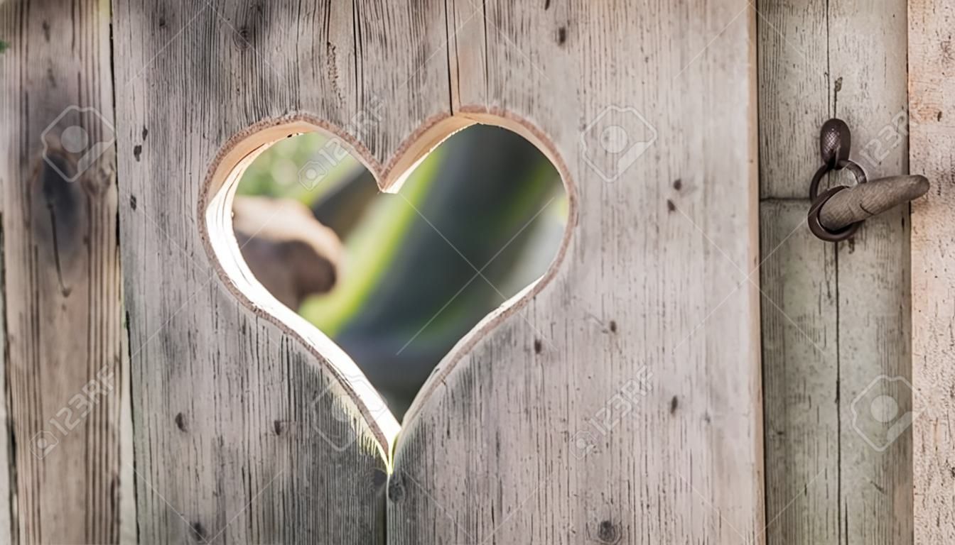 Herzform geschnitten in Holzbrettern Hintergrund mit Sonnenschein
