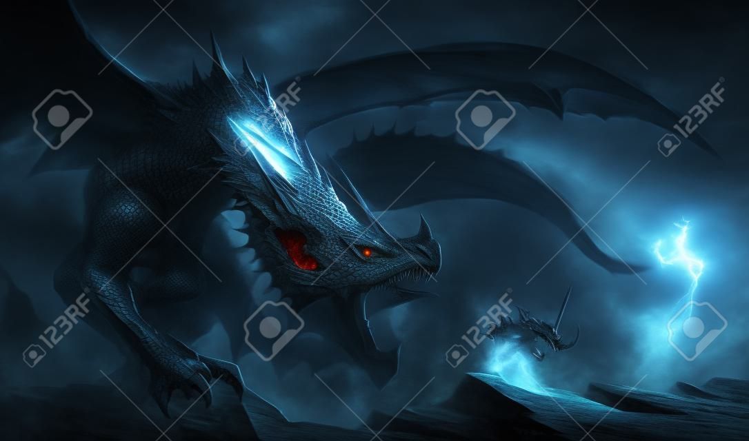 fantasia cena cavaleiro lutando dragão