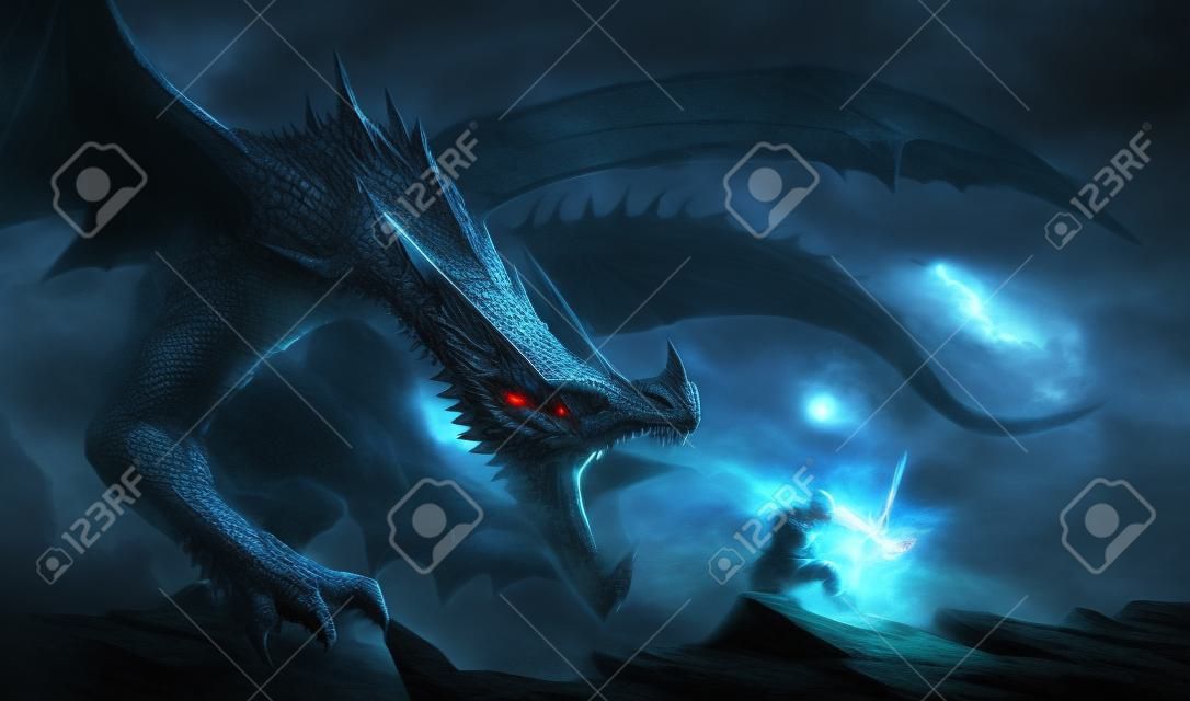fantastique scène chevalier dragon, combats