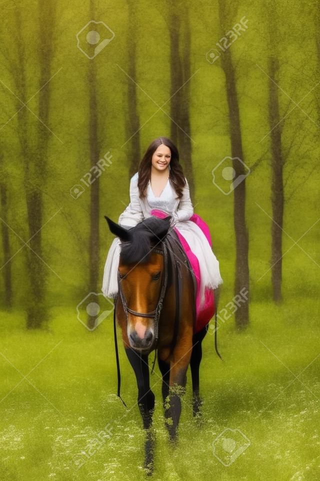 a girl strolls on her horse, active rest